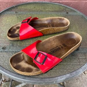 Birkenstock Madrid Red Patent Leather Sandals Size 40